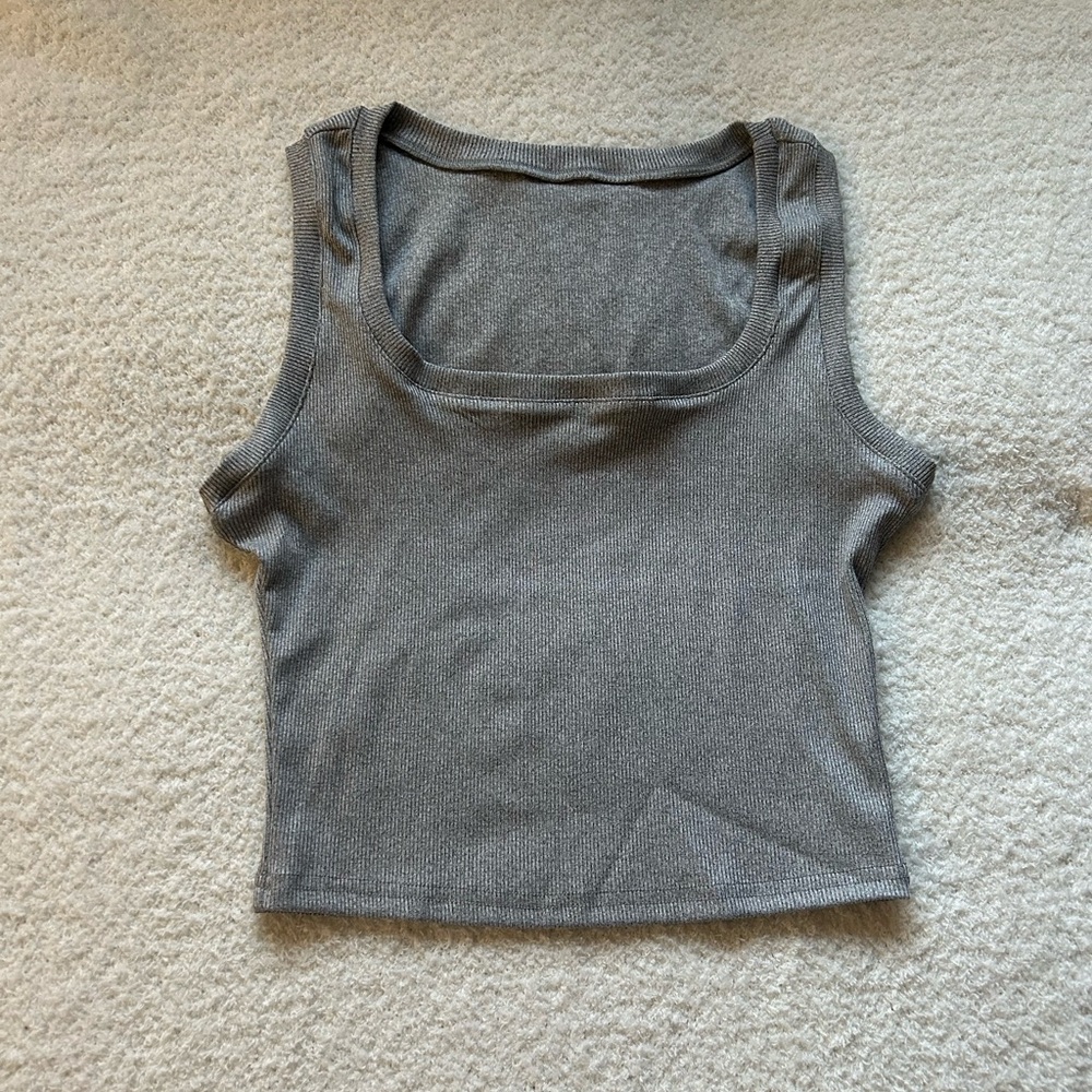 Gray Ribbed Tank Top